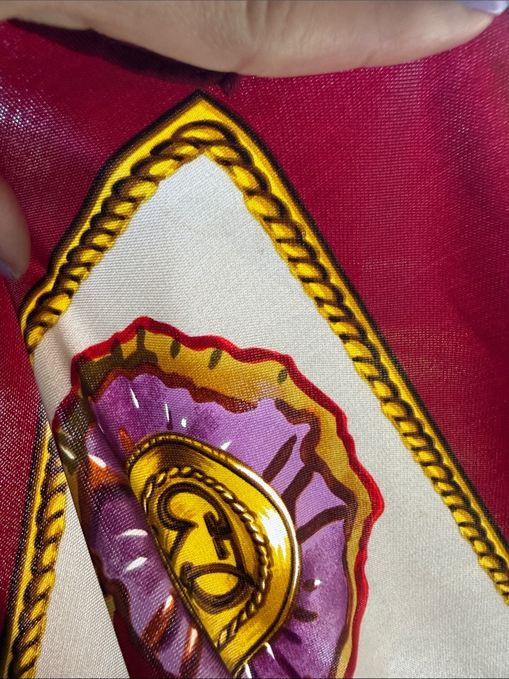 Celine Medallions Burgundy Silk Scarf 34x34” - Picture 7 of 7